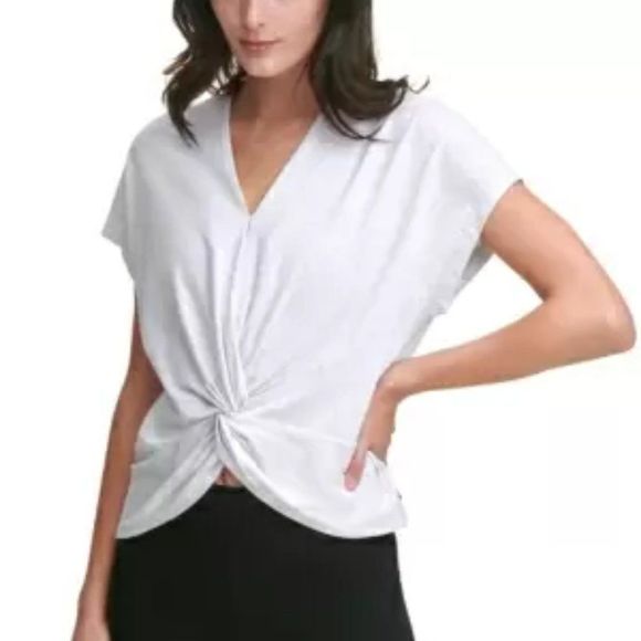 Dkny Sport Twist-Front V-Neck T-Shirt Gray XS